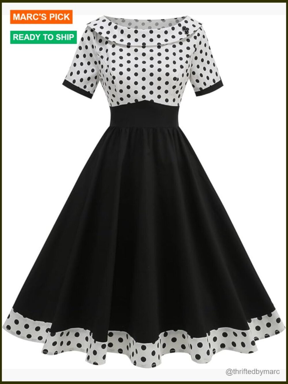 Polka Dot Swing Dress Short Sleeve Boat Neck Cocktail Party